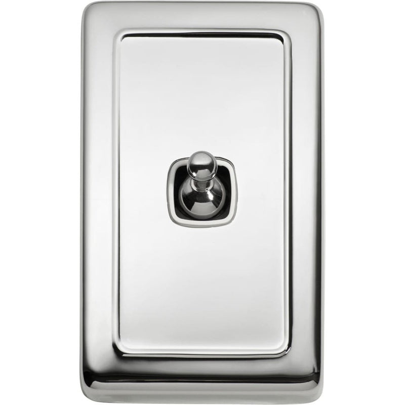 Switch Flat Plate Toggle 1 Gang White Chrome Plated