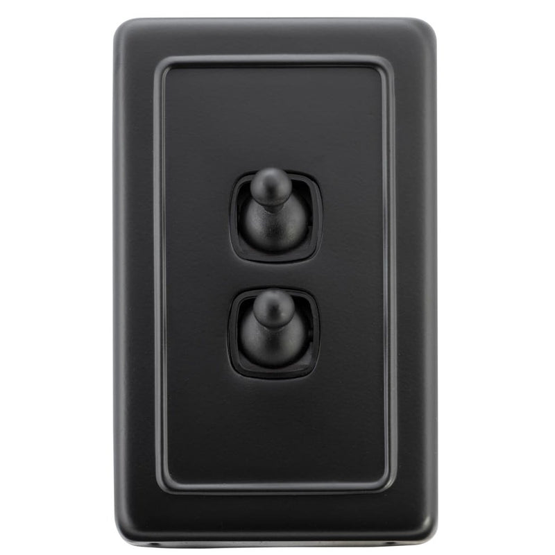 Switch Flat Plate Toggle 2 Gang Matt Black