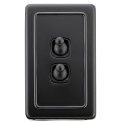 Switch Flat Plate Toggle 2 Gang Matt Black