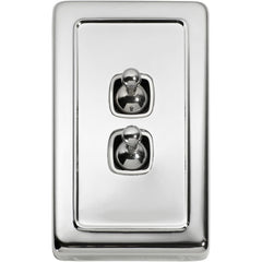 Switch Flat Plate Toggle 2 Gang White Chrome Plated