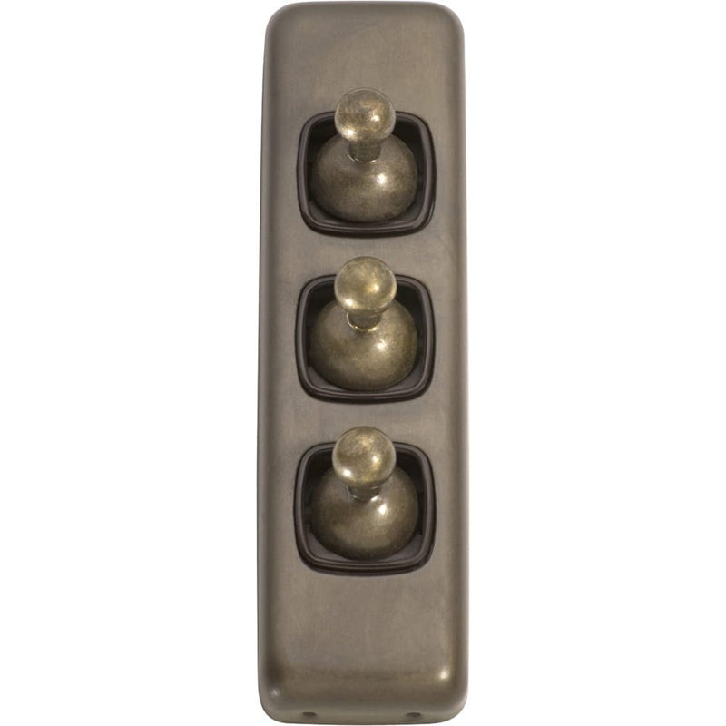 Switch Flat Plate Toggle 3 Gang Brown Antique Brass