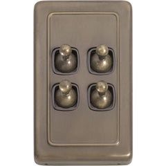 Switch Flat Plate Toggle 4 Gang Brown Antique Brass