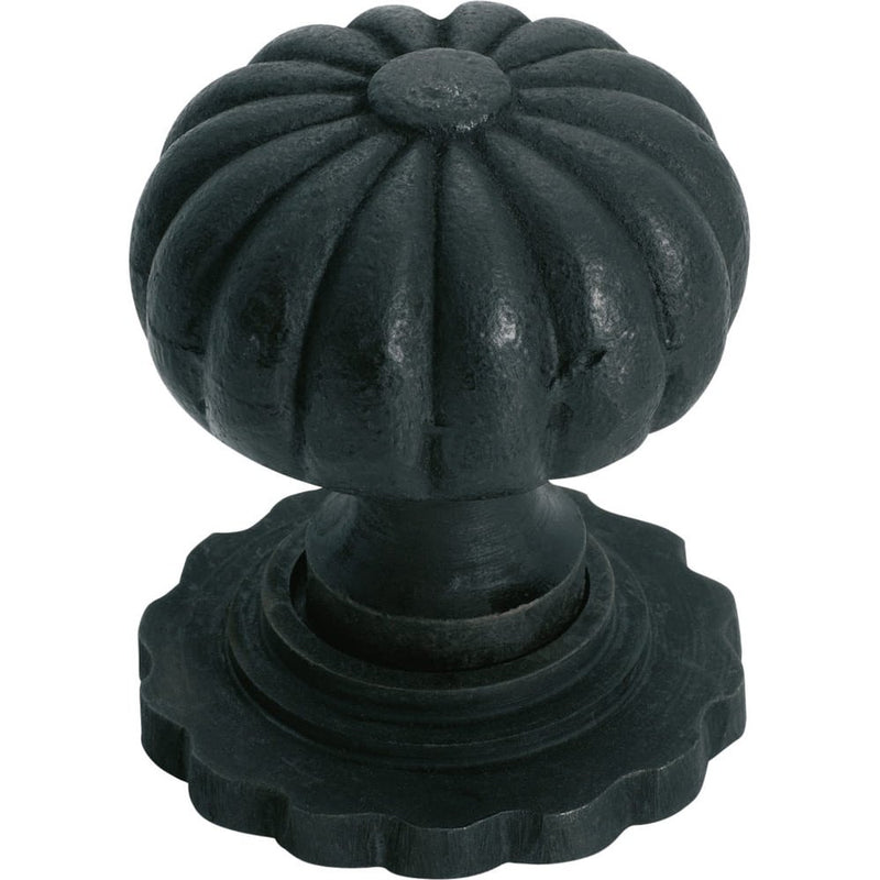 Cupboard Knob Fluted Iron Backplate Matt Black 38mm