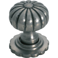 Cupboard Knob Fluted Iron Backplate Polished Metal 32mm