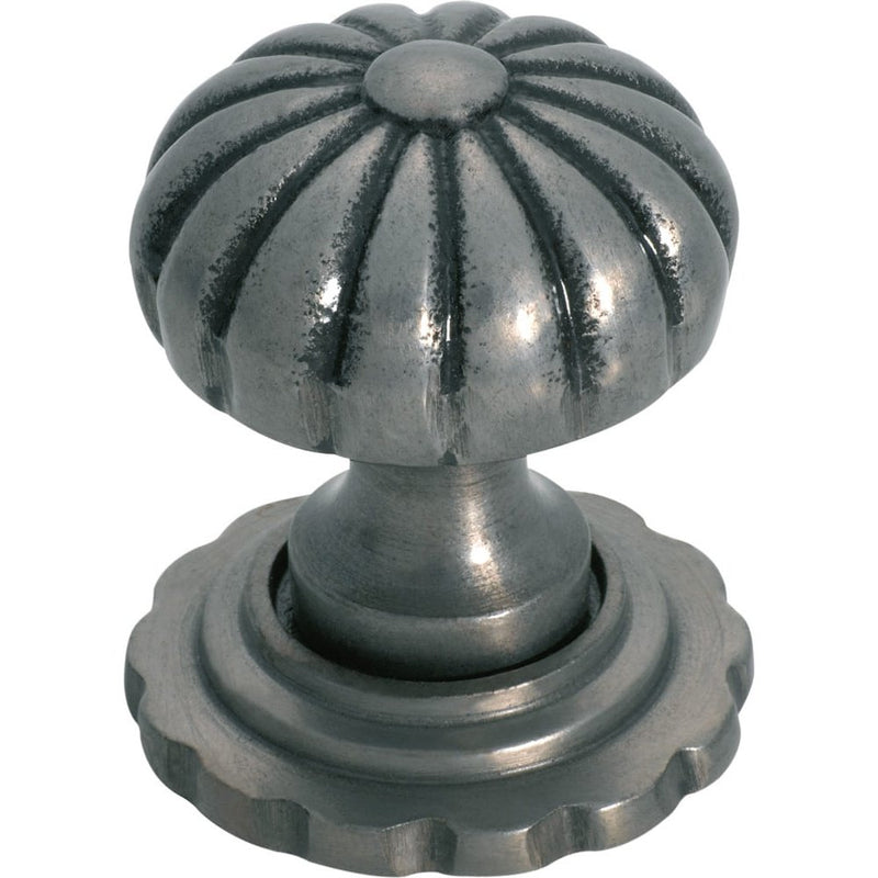 Cupboard Knob Fluted Iron Backplate Polished Metal 38mm