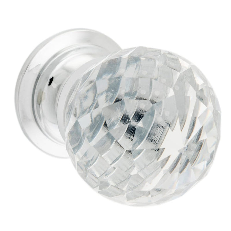 Cupboard Knob Diamond Clear Glass Chrome Plated 30mm