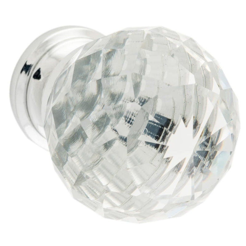 Cupboard Knob Diamond Clear Glass Chrome Plated 40mm