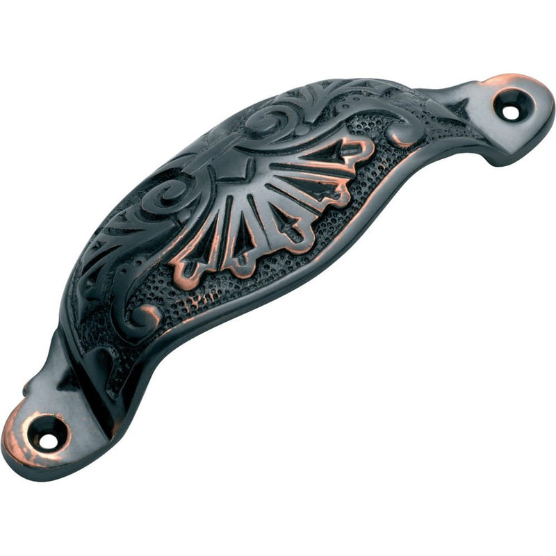 Drawer Pull Ornate Cupped Antique Copper