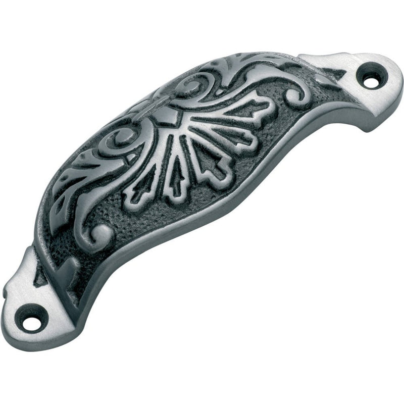 Drawer Pull Ornate Cupped Iron Polished Metal
