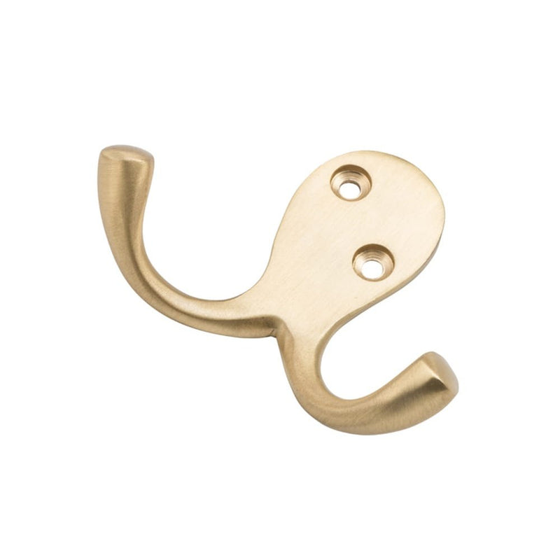 Robe Hook Double Satin Brass H75xP30mm