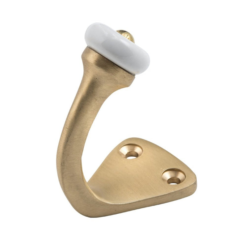 Robe Hook Porcelain Tip Satin Brass H45xP70mm