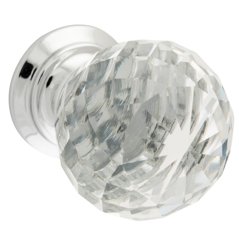 Cupboard Knob Diamond Clear Glass Chrome Plated 25mm