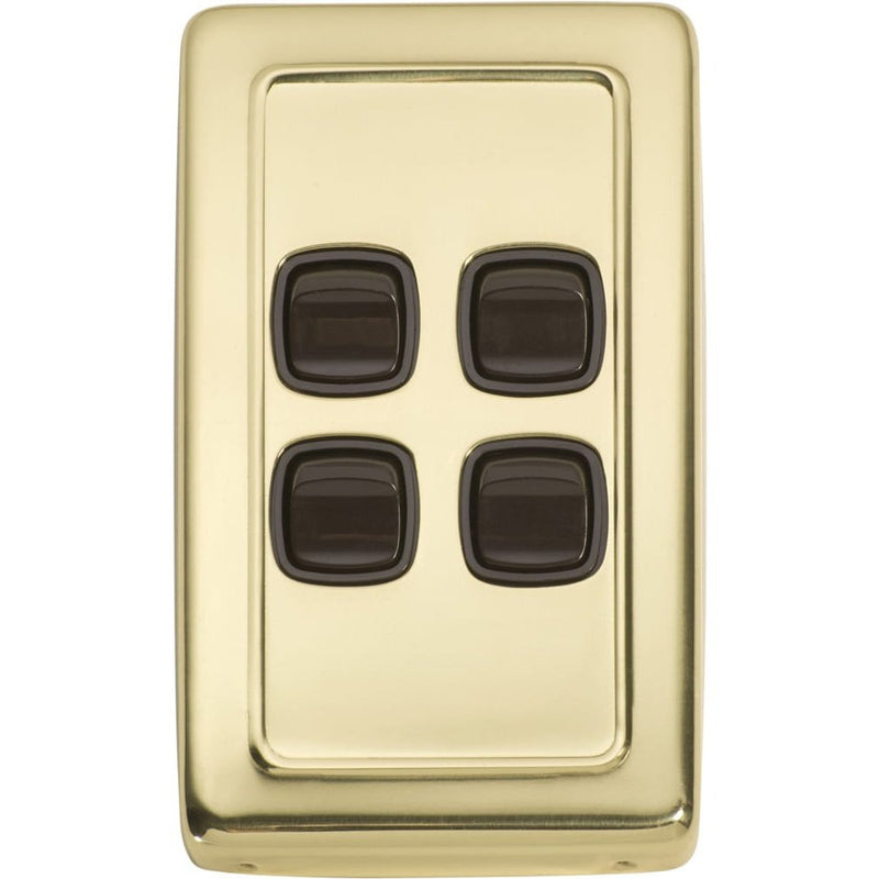 Switch Flat Plate Rocker 4 Gang Brown Polished Brass