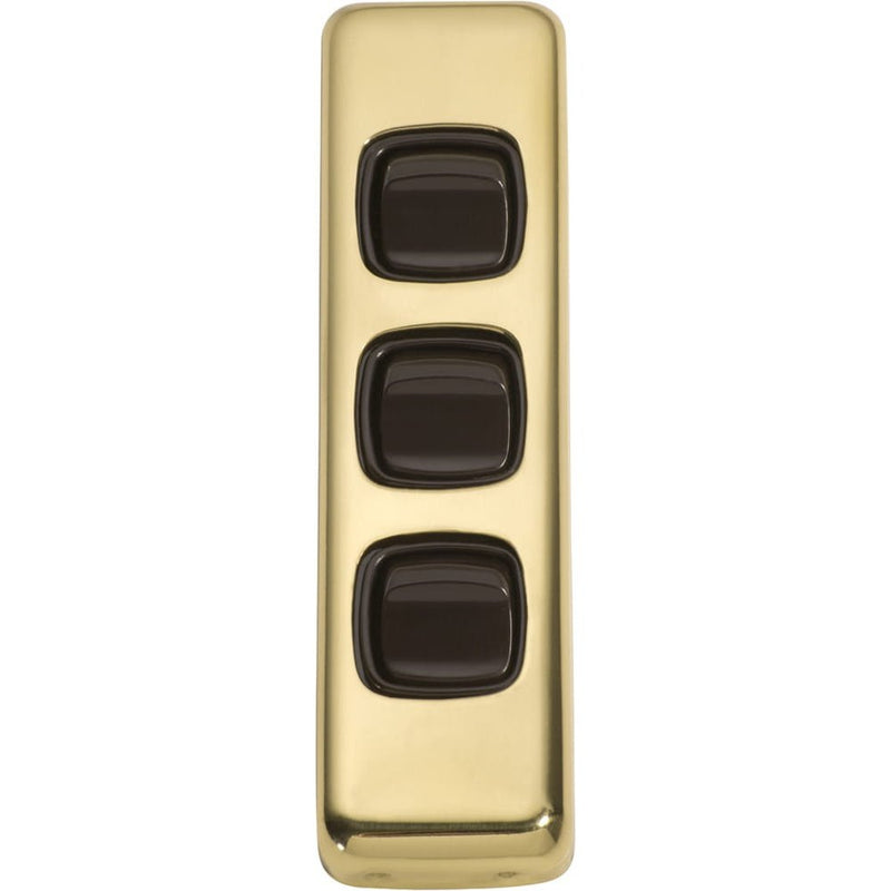 Switch Flat Plate Rocker 3 Gang Brown Polished Brass