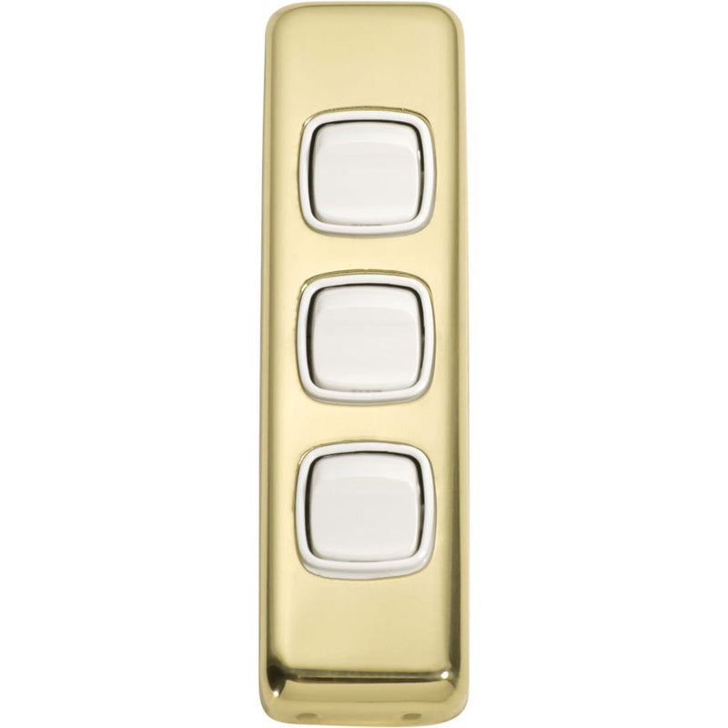 Switch Flat Plate Rocker 3 Gang White Polished Brass