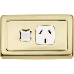 Socket Flat Plate Rocker Single White Polished Brass