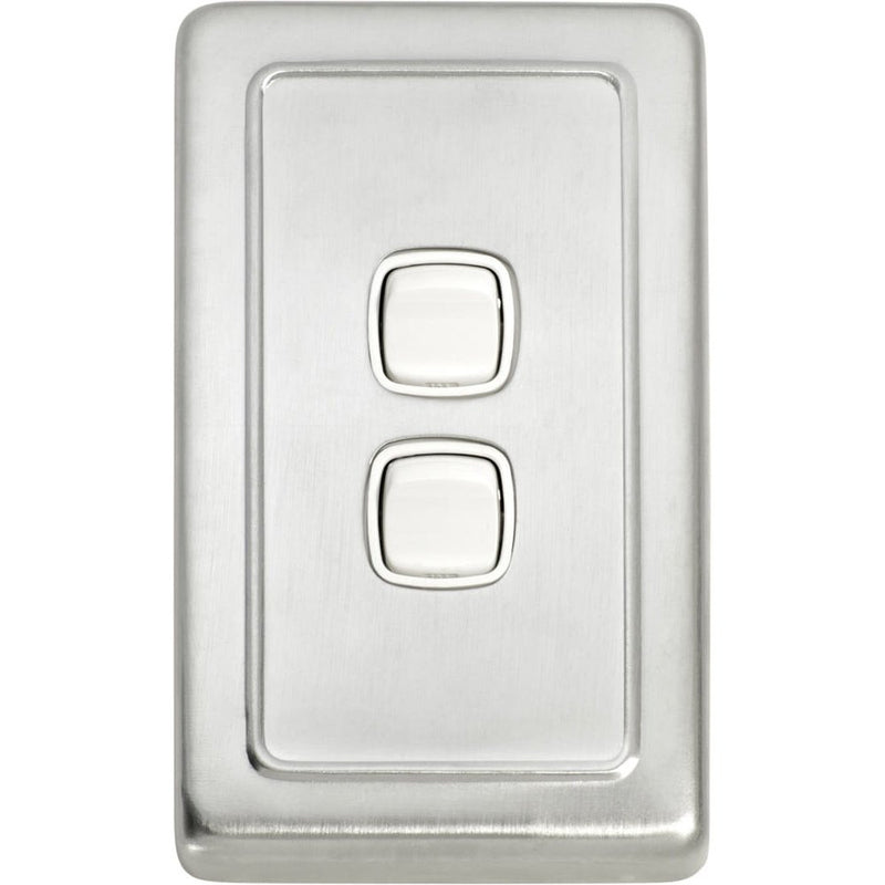 Switch Flat Plate Rocker 2 Gang White Satin Chrome