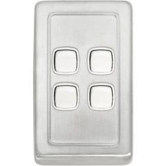 Switch Flat Plate Rocker 4 Gang White Satin Chrome