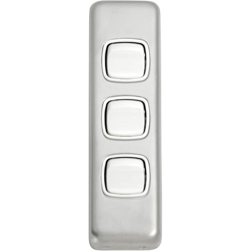 Switch Flat Plate Rocker 3 Gang White Satin Chrome