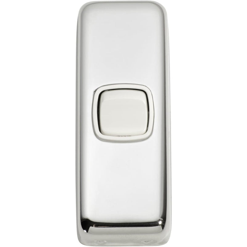 Switch Flat Plate Rocker 1 Gang White Chrome Plated