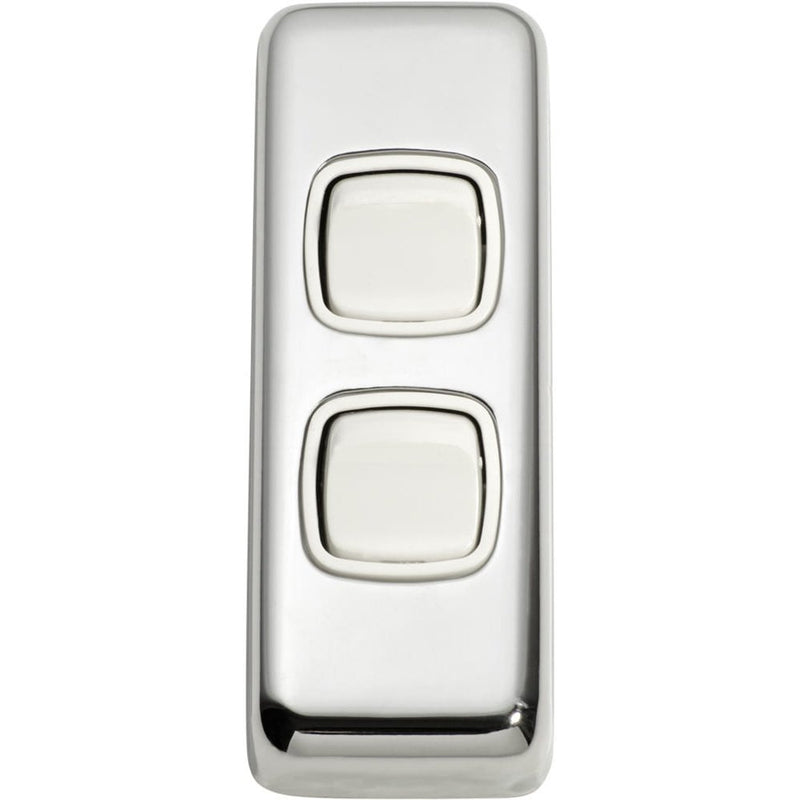 Switch Flat Plate Rocker 2 Gang White Chrome Plated