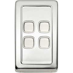 Switch Flat Plate Rocker 4 Gang White Chrome Plated