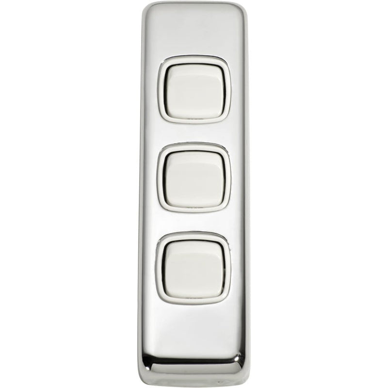 Switch Flat Plate Rocker 3 Gang White Chrome Plated