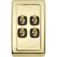 Switch Flat Plate Toggle 4 Gang Brown Polished Brass