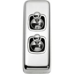 Switch Flat Plate Toggle 2 Gang White Chrome Plated