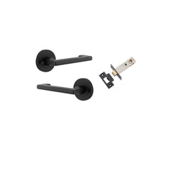 Door Lever Baltimore Return Round Rose Inbuilt Privacy Pair Matt Black