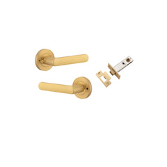 Door Lever Osaka Round Rose Inbuilt Privacy Pair Brushed Brass