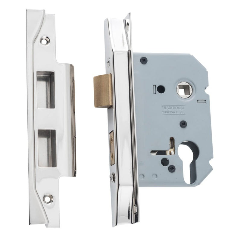 Mortice Lock Euro Rebated Polished Nickel CTC47.5mm Backset 57mm