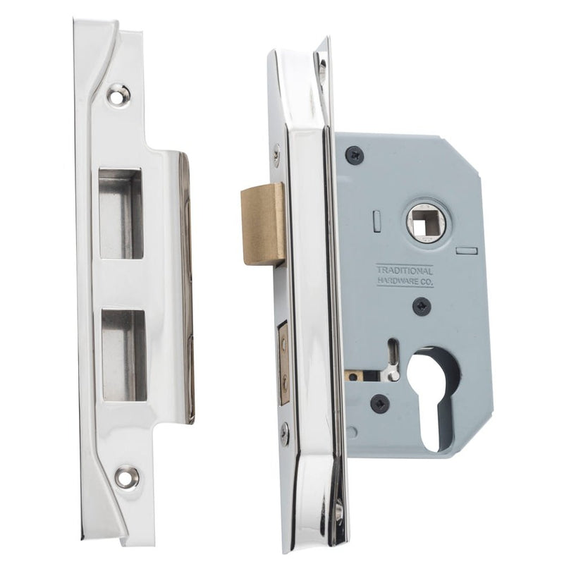 Mortice Lock Euro Rebated Polished Nickel CTC47.5mm Backset 46mm