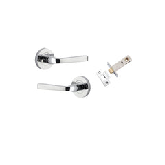 Door Lever Annecy Round Rose Inbuilt Privacy Pair Polished Chrome