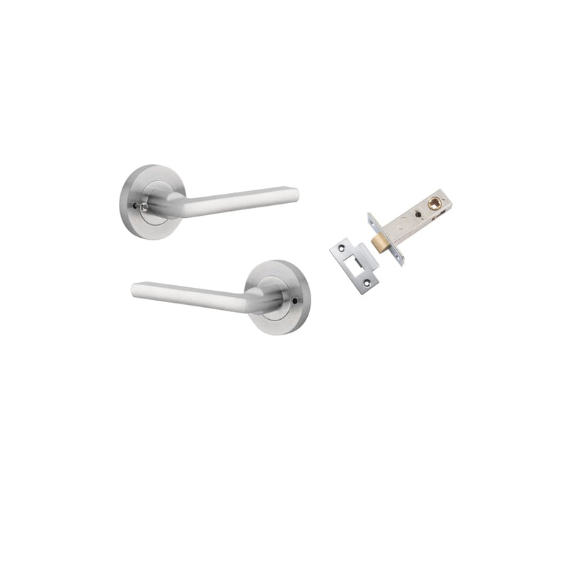 Door Lever Baltimore Round Rose Inbuilt Privacy Pair Brushed Chrome