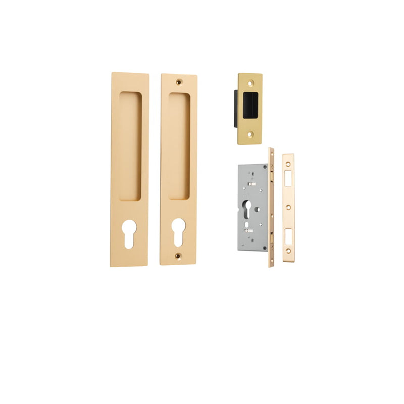 Sliding Door Pull Rectangular Euro Kit - Brushed Brass