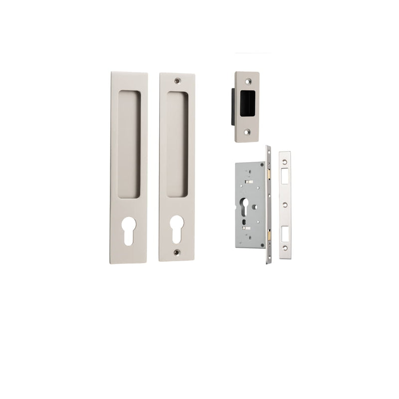 Sliding Door Pull Rectangular Euro Kit - Satin Nickel