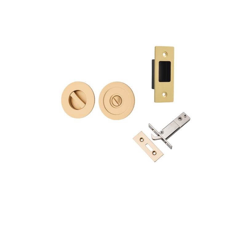 Sliding Door Pull Round Privacy Kit - Brushed Brass