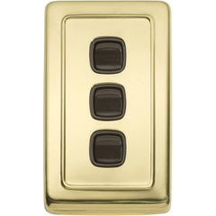 Switch Flat Plate Rocker 3 Gang Brown Polished Brass