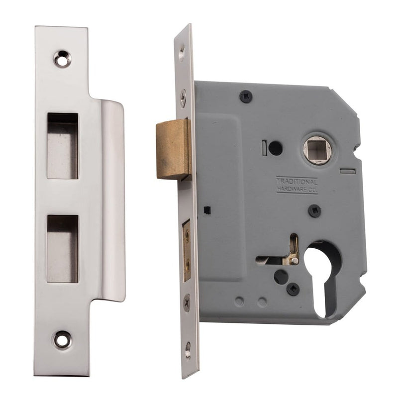 Mortice Lock Euro Polished Nickel CTC47.5mm Backset 57mm